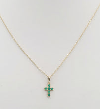 Load image into Gallery viewer, Emerald Cross Pendant &amp; Necklace - 14K Gold