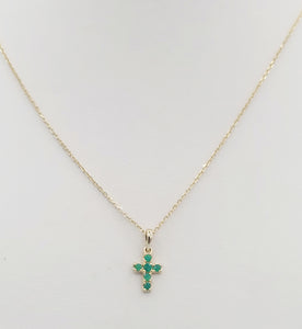 Emerald Cross Pendant & Necklace - 14K Gold