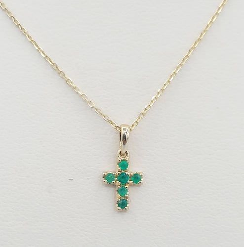 Emerald Cross Pendant & Necklace - 14K Gold