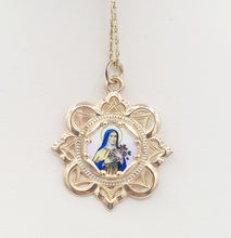 Load image into Gallery viewer, Enamel St. Theresa Medal - 10K White Gold