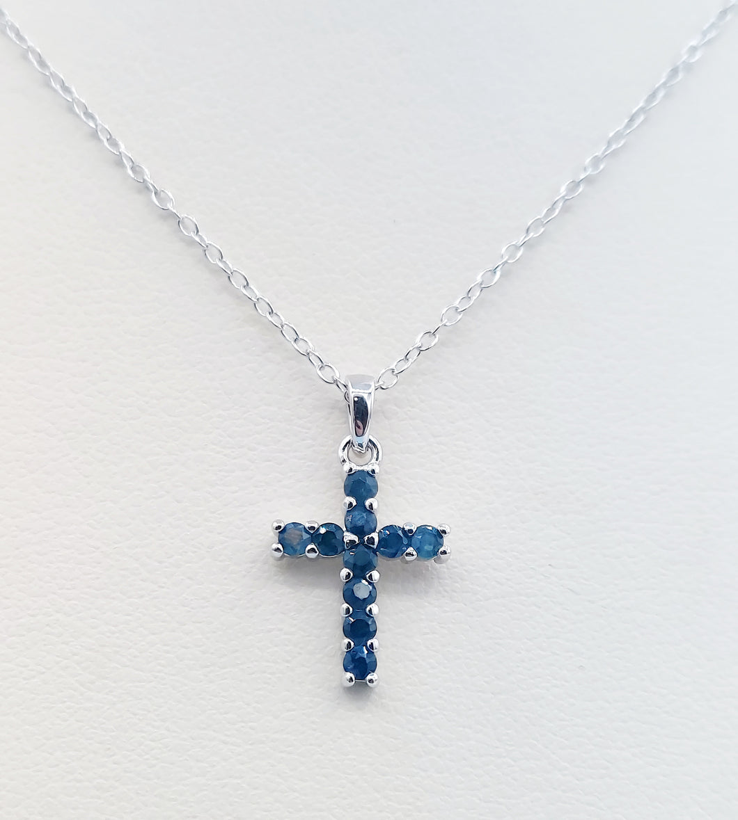 Mini Dazzle Cross Sapphire Necklace - Samuel B