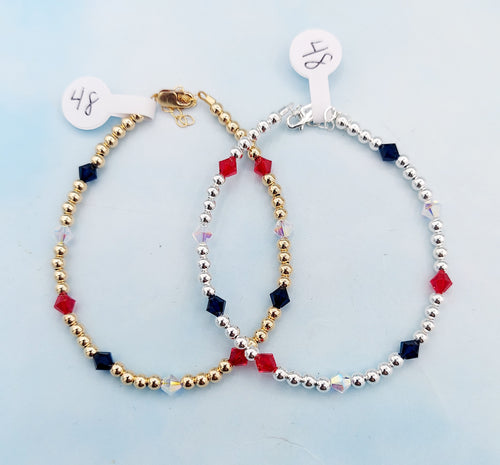 Red White & Blue Beaded Bracelets - Swarovski Crystal- Our Whole Heart