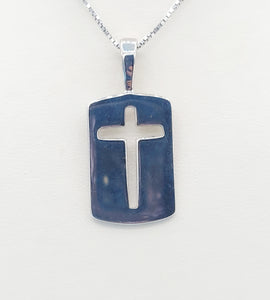 Open Cross Dog Tag Necklace - Sterling Silver