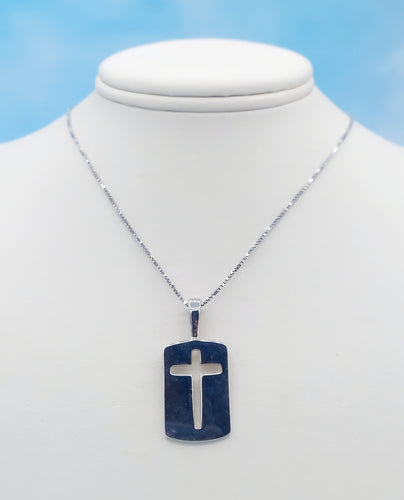 Open Cross Dog Tag Necklace - Sterling Silver