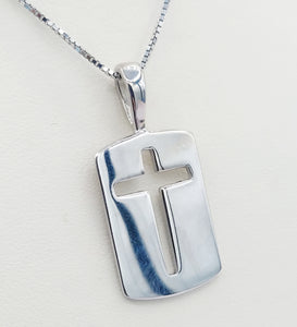 Open Cross Dog Tag Necklace - Sterling Silver