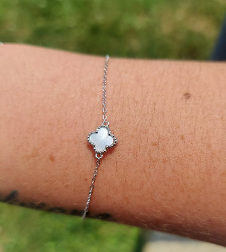 Dainty Mother of Pearl Quatrefoil Bracelet - Sterling Silver