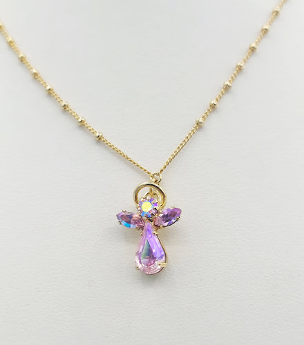 Pink Crystal Angel Necklace - Luca and Danni