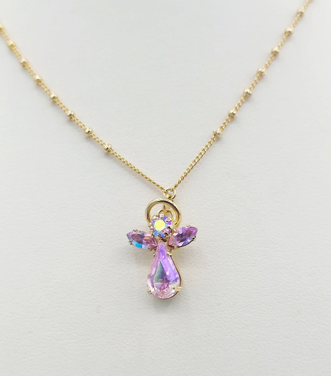 Pink Crystal Angel Necklace - Luca and Danni