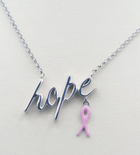 Load image into Gallery viewer, Hope with Pink Ribbon Breast Cancer Necklace - Sterling Silver