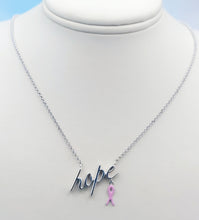 Load image into Gallery viewer, Hope with Pink Ribbon Breast Cancer Necklace - Sterling Silver
