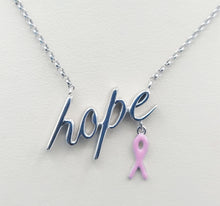 Load image into Gallery viewer, Hope with Pink Ribbon Breast Cancer Necklace - Sterling Silver