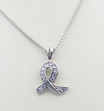Load image into Gallery viewer, Pink CZ Cancer Ribbon Necklace - Sterling Silver