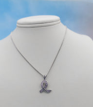 Load image into Gallery viewer, Pink CZ Cancer Ribbon Necklace - Sterling Silver