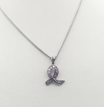 Load image into Gallery viewer, Pink CZ Cancer Ribbon Necklace - Sterling Silver