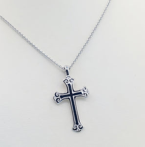 Solid Scroll Cross on 18" Chain - Sterling Silver