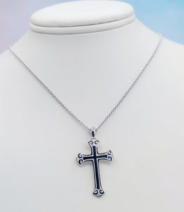 Solid Scroll Cross on 18" Chain - Sterling Silver