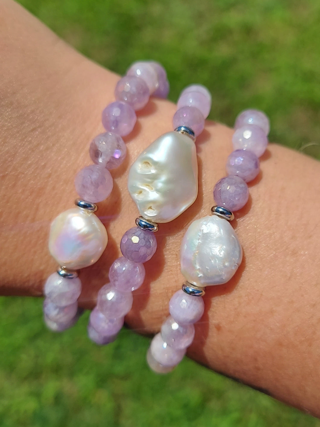 Mauve Jade Pearl Coin Beaded Bracelet - TJazelle Marie's Exclusive