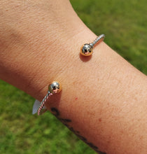 Load image into Gallery viewer, Cape Cod Twist Cuff Bangle with 2 Beads - 14K Yellow Gold