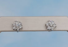 Load image into Gallery viewer, Diamond Flower Stud Earrings - 14K White Gold
