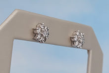 Load image into Gallery viewer, Diamond Flower Stud Earrings - 14K White Gold