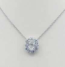 Load image into Gallery viewer, Oval Diamond Necklace with Diamond Halo - 18K White Gold