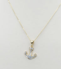Load image into Gallery viewer, Diamond Anchor Pendant on 14K Yellow Gold 16” Chain