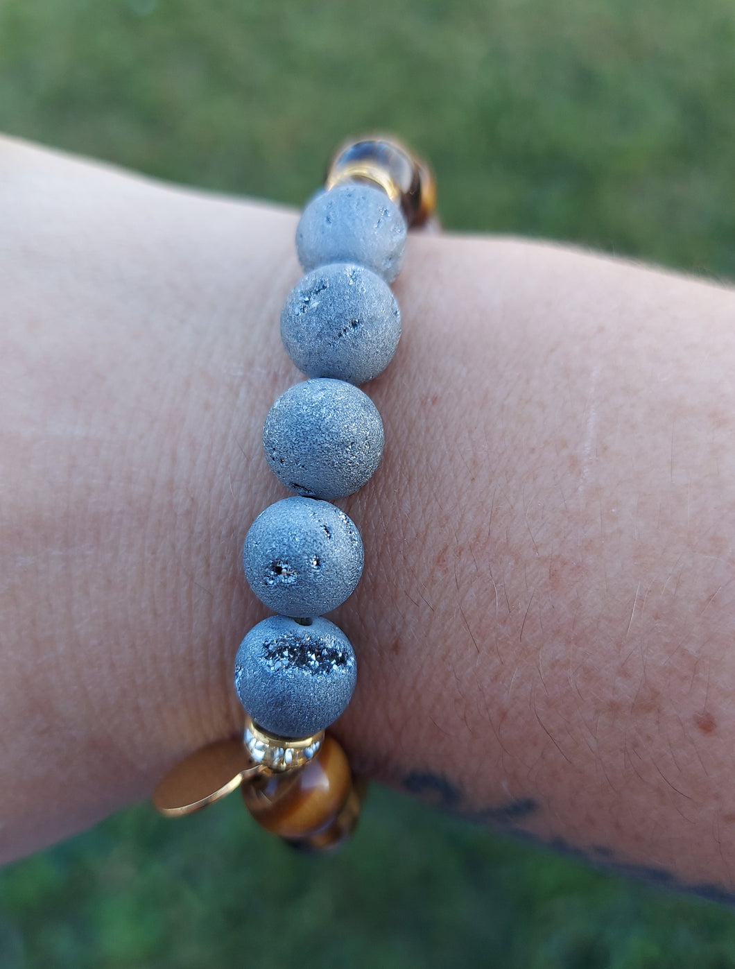 Druzy on Brown Tigers Eye Bracelet