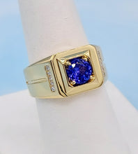 Load image into Gallery viewer, Tanzanite and Diamond Signet Ring - 14K Yellow Gold