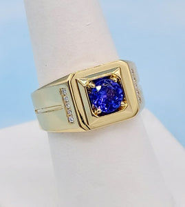 Tanzanite and Diamond Signet Ring - 14K Yellow Gold