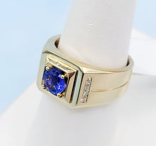 Load image into Gallery viewer, Tanzanite and Diamond Signet Ring - 14K Yellow Gold