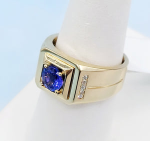 Tanzanite and Diamond Signet Ring - 14K Yellow Gold