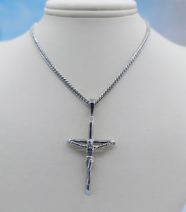 Crucifix on 24" Cuban Chain - Sterling Silver