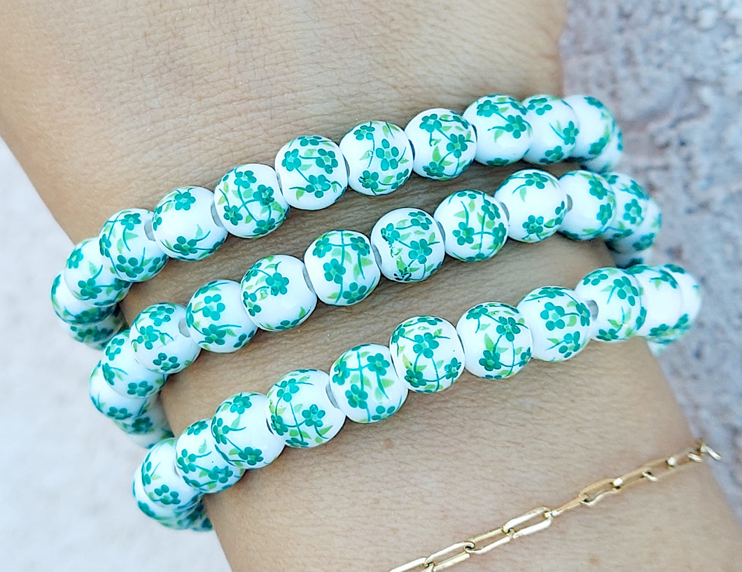 Green Floral Moments Stacker Bracelet - TJazelle