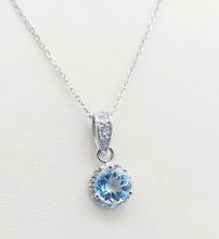 Load image into Gallery viewer, Blue Aquamarine and Diamond Necklace - 14k White Gold