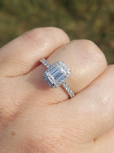 Load image into Gallery viewer, 1.77 Carat Emerald Cut with Halo Lab Diamond Engagement Ring - 14K White Gold