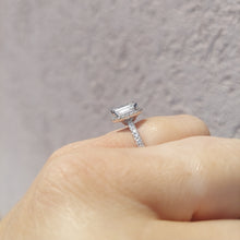 Load image into Gallery viewer, 1.77 Carat Emerald Cut with Halo Lab Diamond Engagement Ring - 14K White Gold