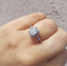 Load image into Gallery viewer, 1.77 Carat Emerald Cut with Halo Lab Diamond Engagement Ring - 14K White Gold