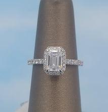 Load image into Gallery viewer, 1.77 Carat Emerald Cut with Halo Lab Diamond Engagement Ring - 14K White Gold