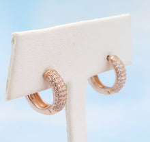 Load image into Gallery viewer, Pave Huggie Hoop Earrings - Rose Gold Plated Sterling Silver