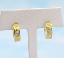 Load image into Gallery viewer, Screw Design with Pave CZ Hinged Hoop Earrings - Gold Plated Sterling Silver