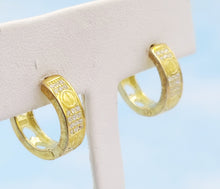 Load image into Gallery viewer, Screw Design with Pave CZ Hinged Hoop Earrings - Gold Plated Sterling Silver