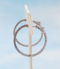 Load image into Gallery viewer, 1" Safety Lock Hoops with CZ Stones - Sterling Silver