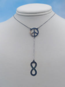 Peace Sign & Infinity Drop Necklace - Sterling Silver