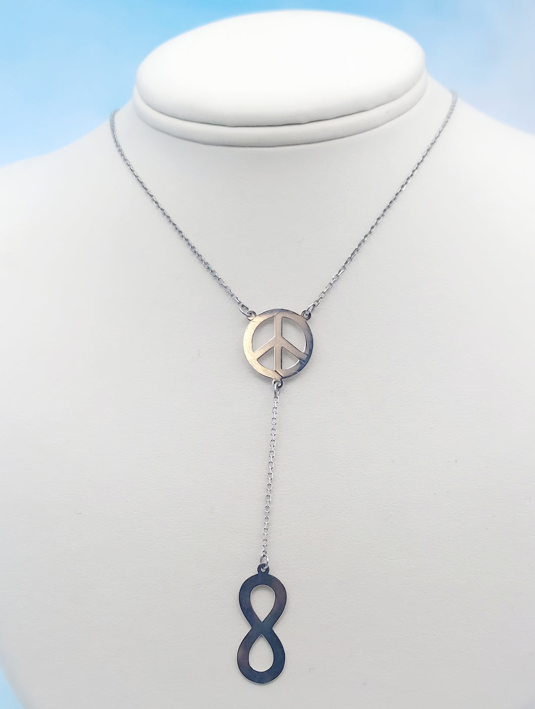 Peace Sign & Infinity Drop Necklace - Sterling Silver