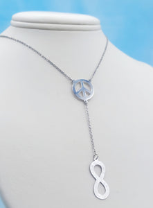 Peace Sign & Infinity Drop Necklace - Sterling Silver