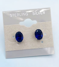 Load image into Gallery viewer, Oval Sapphire Stud Earrings-Sterling Silver