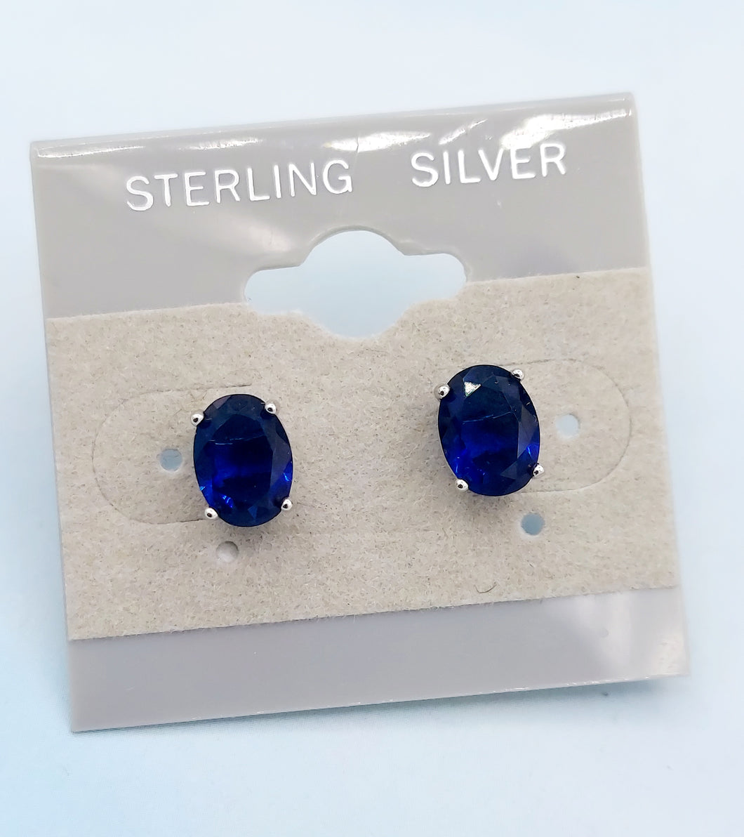 Oval Sapphire Stud Earrings-Sterling Silver