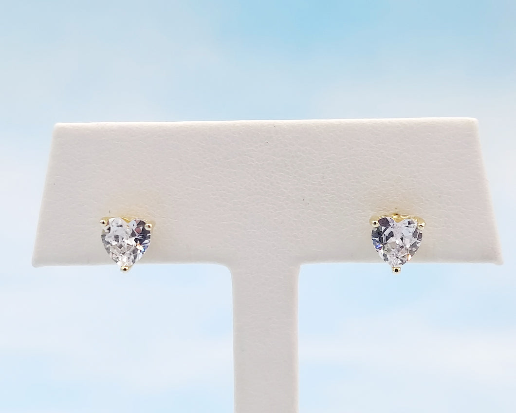 CZ Heart Studs - Gold Plated Sterling Silver