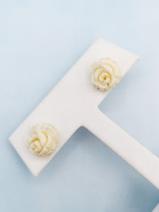 Ivory White Flower Stud Earrings - Gold Plated Sterling Silver