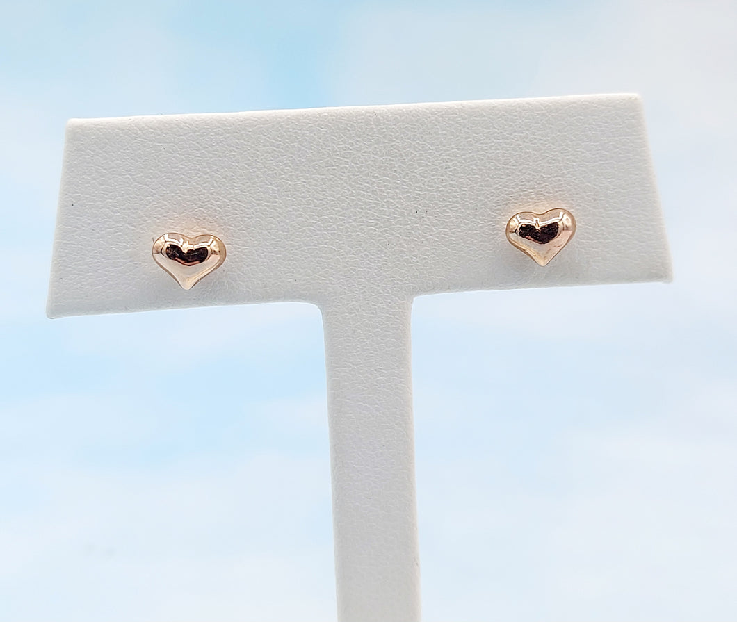 Puffy Heart Stud Earrings - Rose Gold Plated